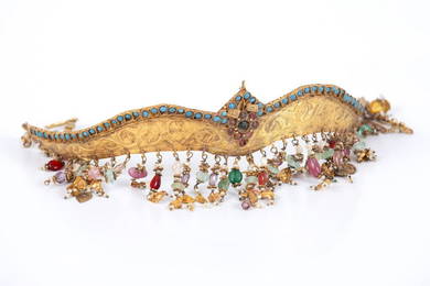 High Karat Tillya kosh Tiara with gems - 19th C Bukhara