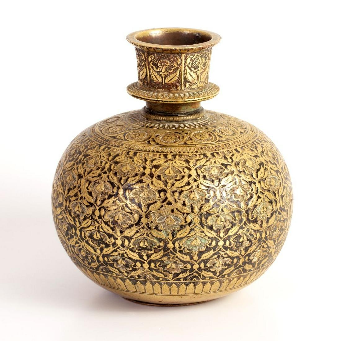 Important Mughal Engraved Enamel Hookah Base, India 18th century
