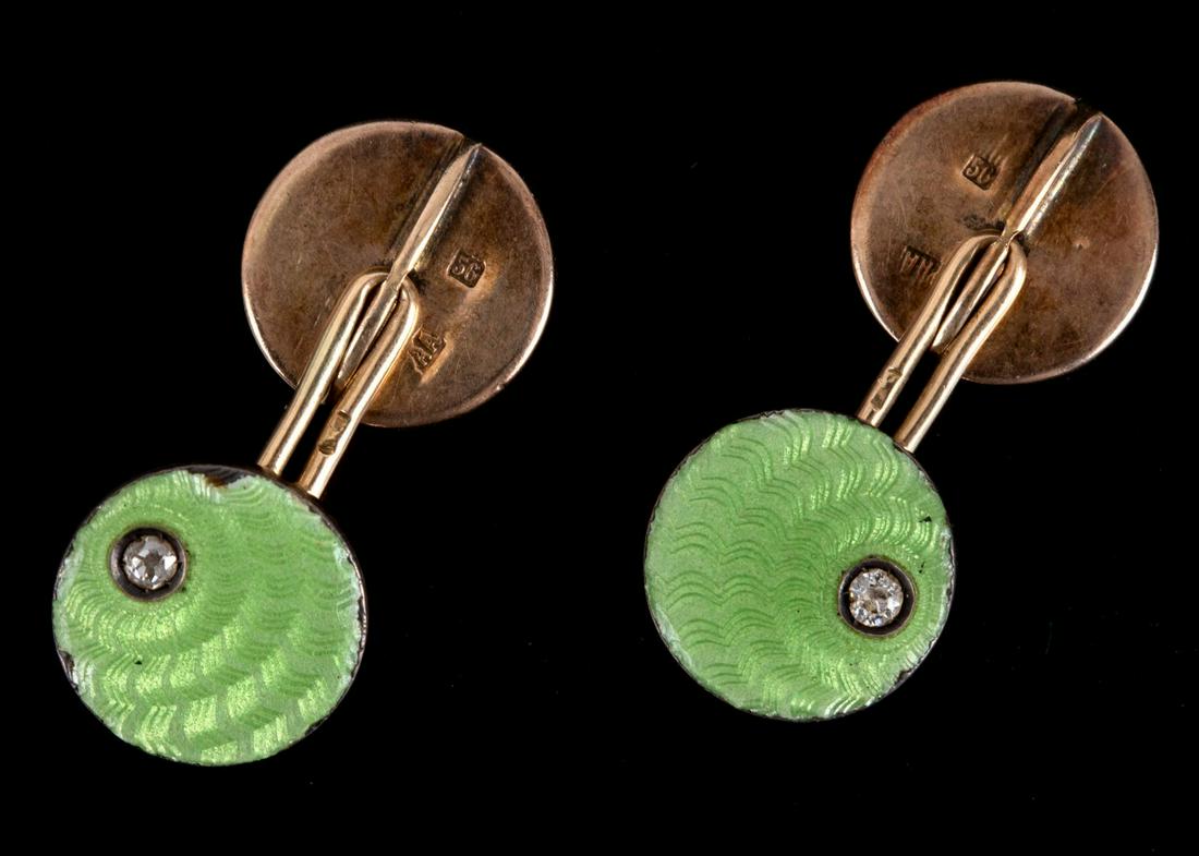 Antique Russian Gold, Diamond and Enamel Cufflinks (1 of 3)