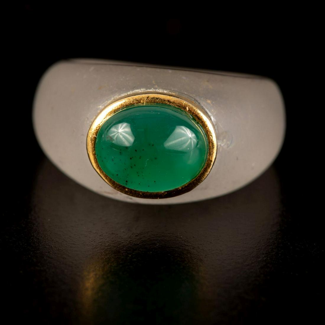 A Frosted Quartz, Yellow Gold and Gemstone Ring (1 of 4)