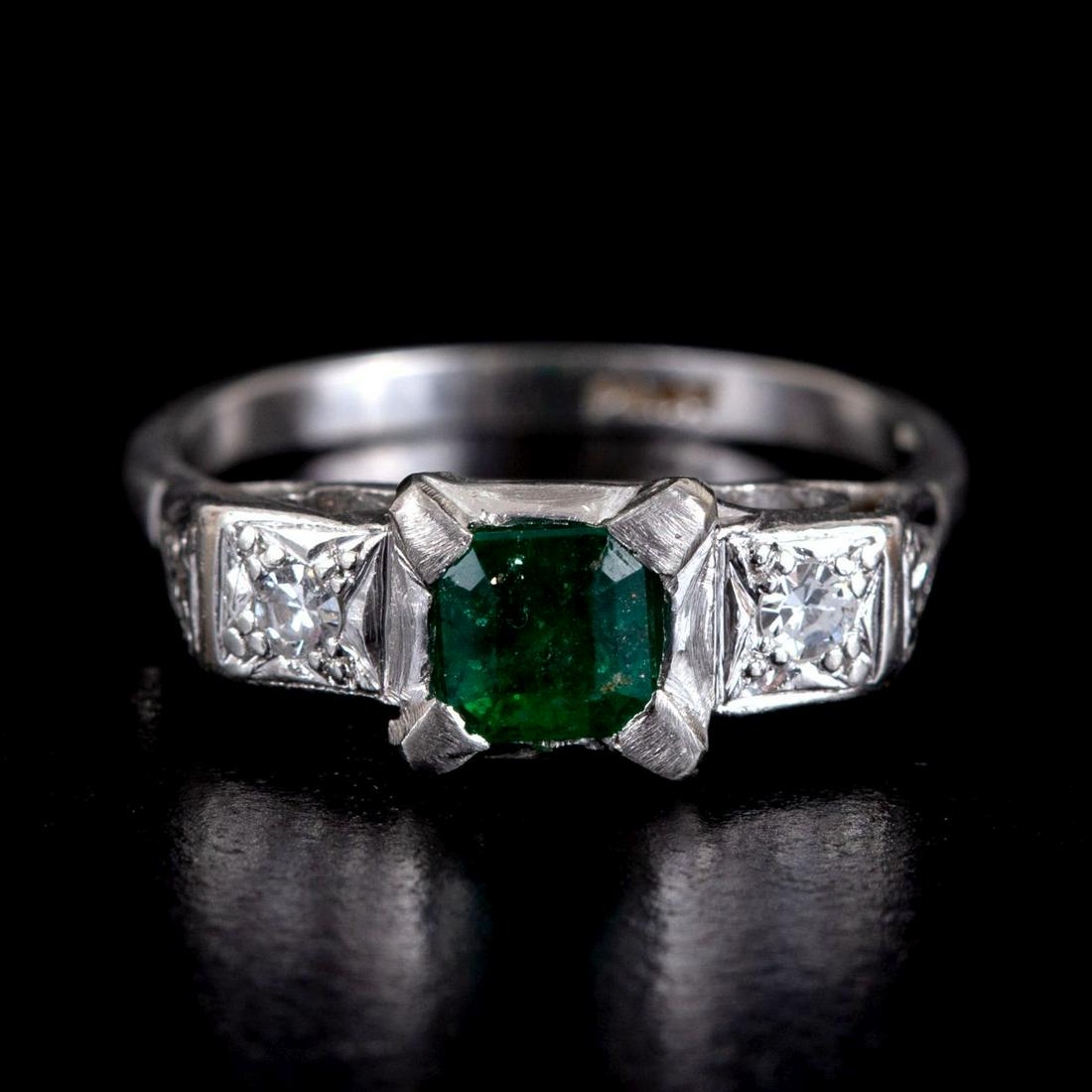 Art Deco Platinum, Emerald and Diamond Ring (1 of 3)