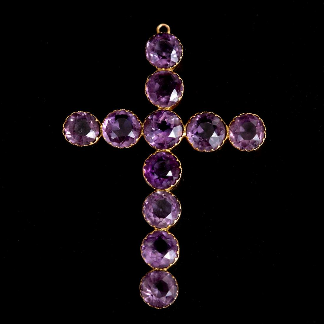 A Georgian 14K Yellow and Amethyst Cross Pendant (1 of 2)