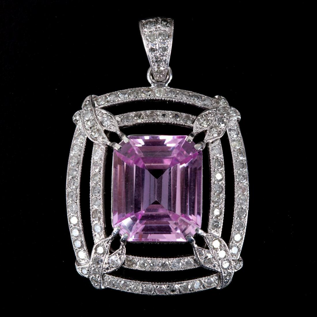 An 18K White Gold, Gemstone and Diamond Pendant (1 of 2)