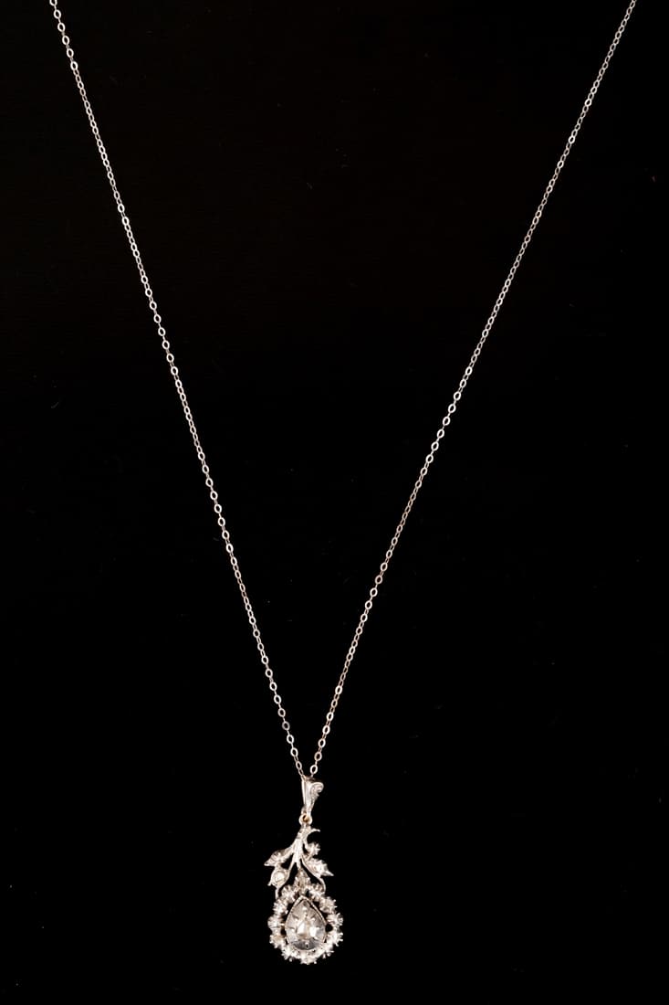 14K white gold necklace w/ a silver pendant & diamonds (1 of 3)