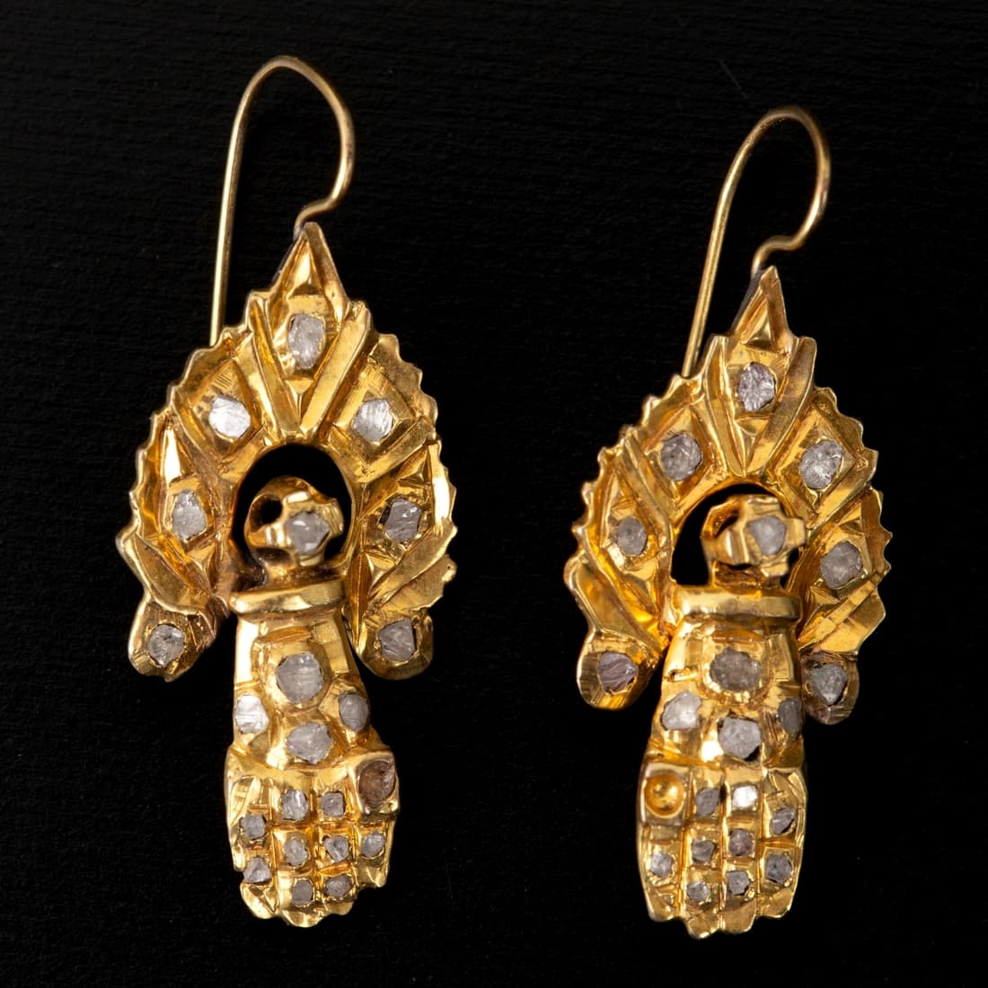 Vintage gold earrings set with diamonds (1 of 2)
