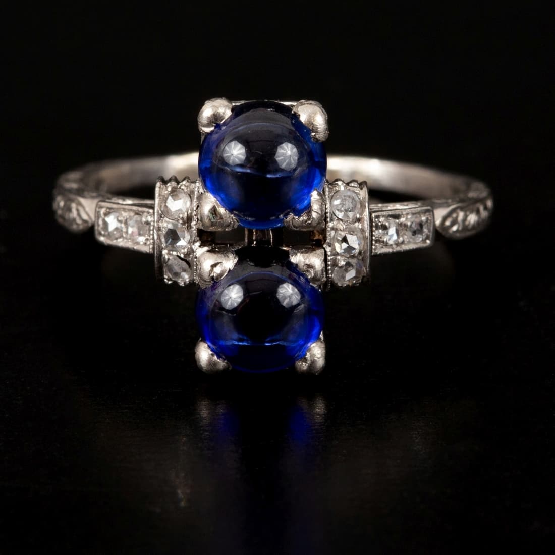 Art Deco Platinum, Sapphire and Diamond Ring (1 of 4)