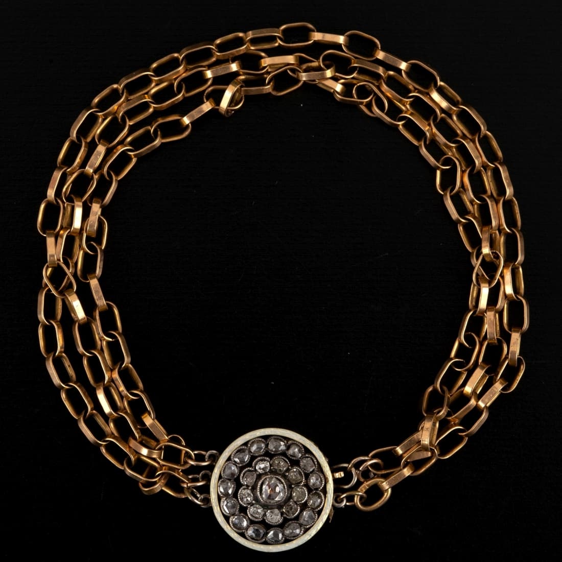 Antique gold bangle with diamond and enamel (1 of 5)