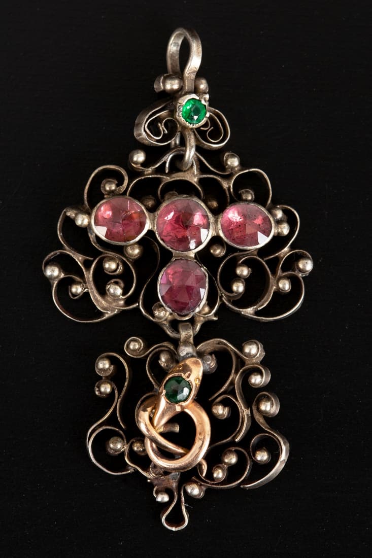 Antique Rose Gold, Silver and Gemstone Pendant (1 of 2)