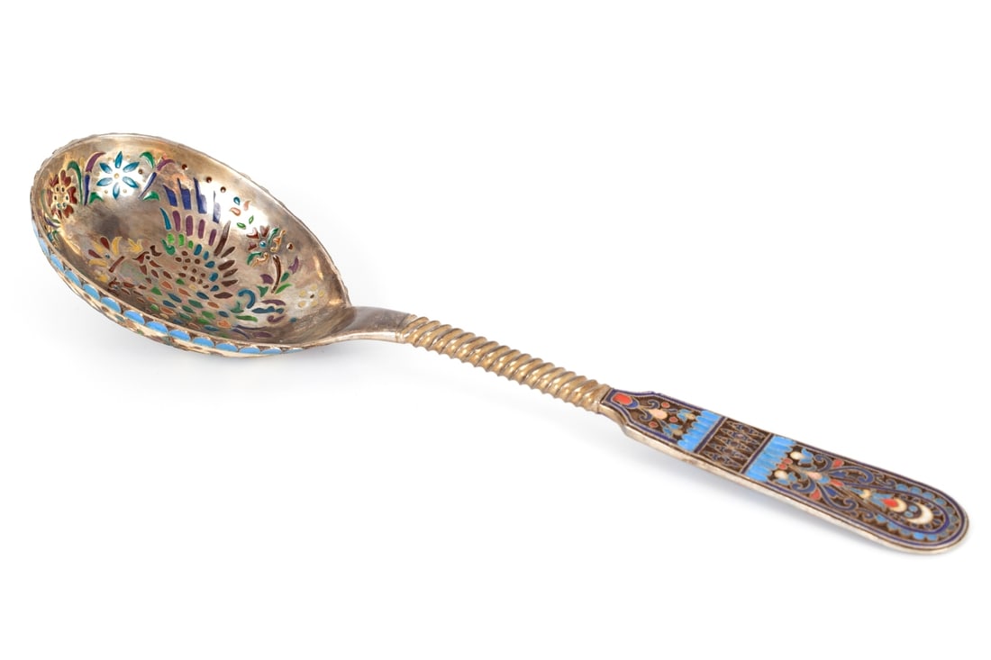 Russian Silver Spoon with Enamel and Plique-Ã -jour. (1 of 3)