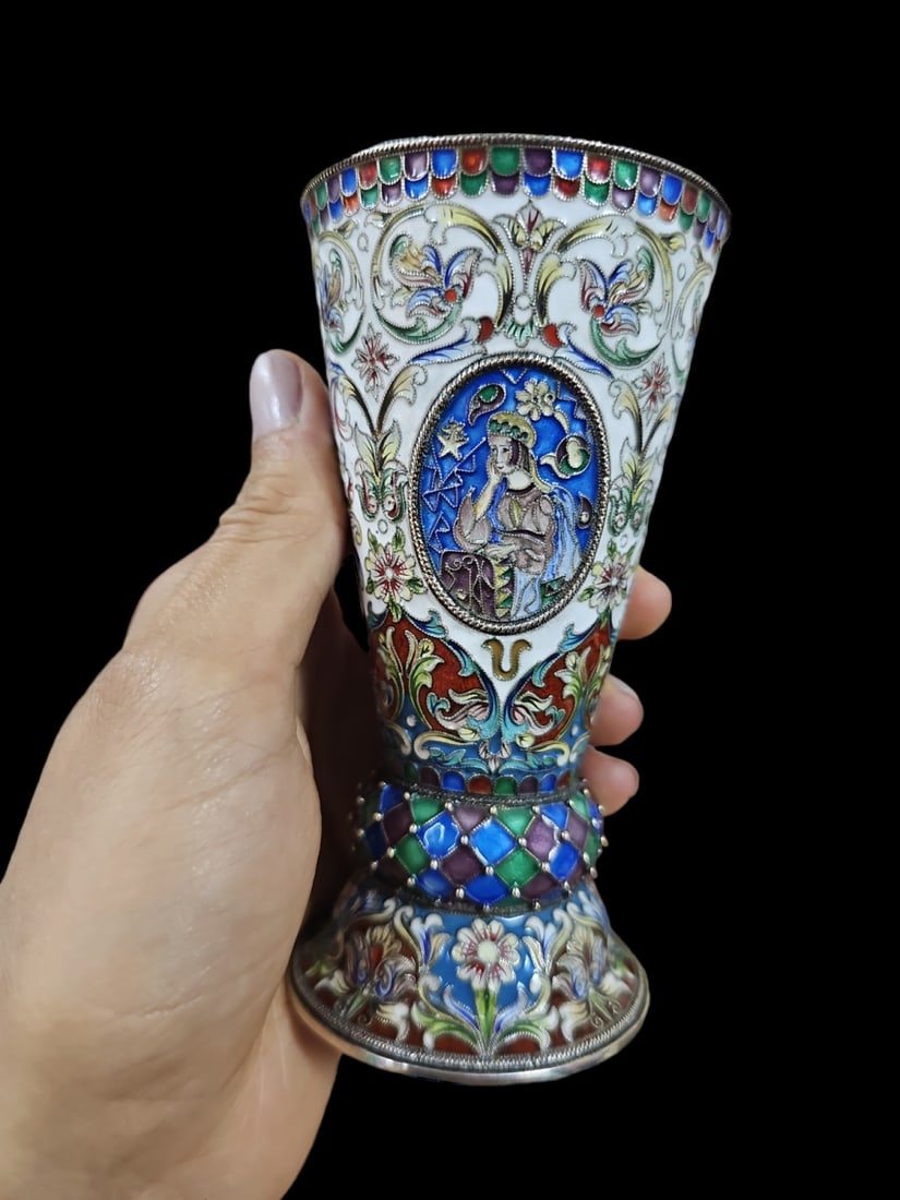 A silver goblet decorated with cloisonnÃ© enamel in the Imperial Russian style (1 of 3)