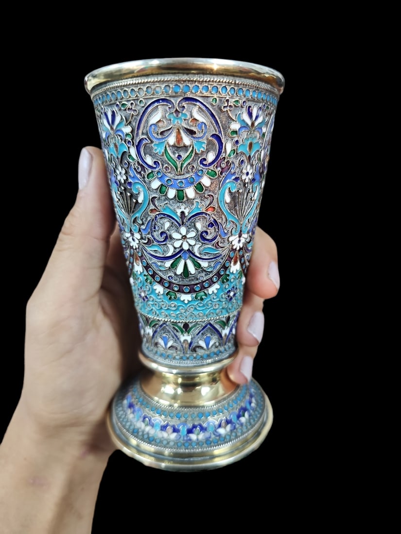 A silver goblet decorated with cloisonnÃ© enamel in the Imperial Russian style (1 of 3)