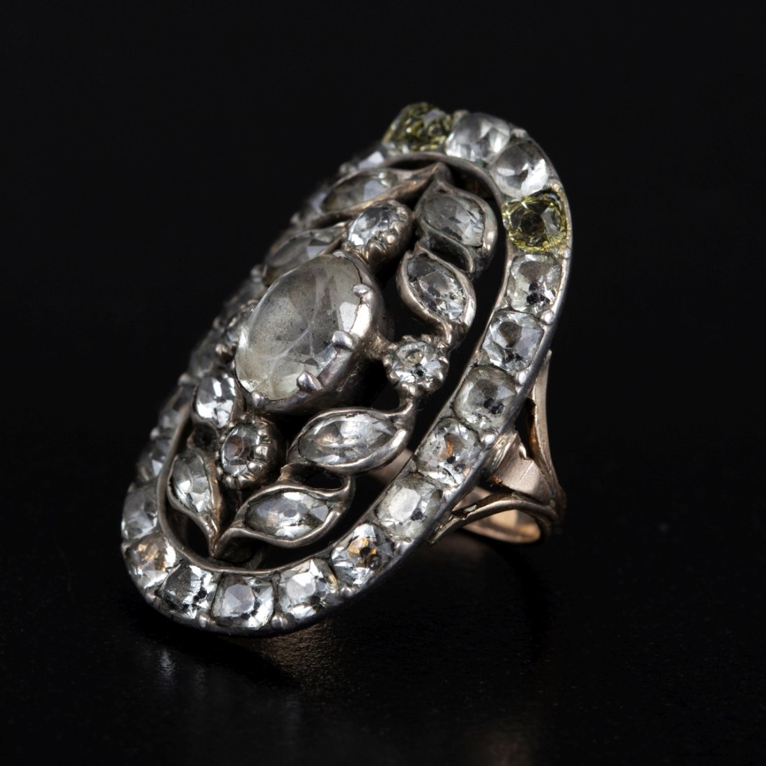 Georgian ring made of gold & silver adorned w/ paste gemstones (1 of 4)