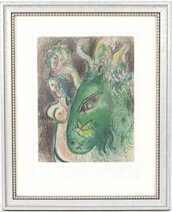Marc Chagall (1887-1985) - 'The Green Donkey, ' lithograph, signed in pencil: Marc Chagall (1887-1985) - 'The Green Donkey, ' lithograph, signed in pencil and numbered 22/50. Measurements: 26.5x35 cm, frame dimensions: 47.5x59 cm.