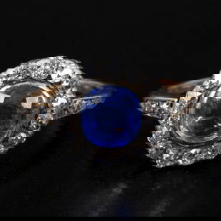 Edwardian 14K gold and silver ring set with sapphires and diamonds: Edwardian ring made of 14k rose gold (tested in acids) The silver topped, set in the center In a natural sapphire with a light blue tint, probably from Ceylon (No Heat Ceylon) weighing Approx.