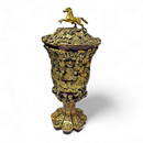 Extraordinary - A magnificent Victorian goblet and lid - silver gilt covered ruby glass