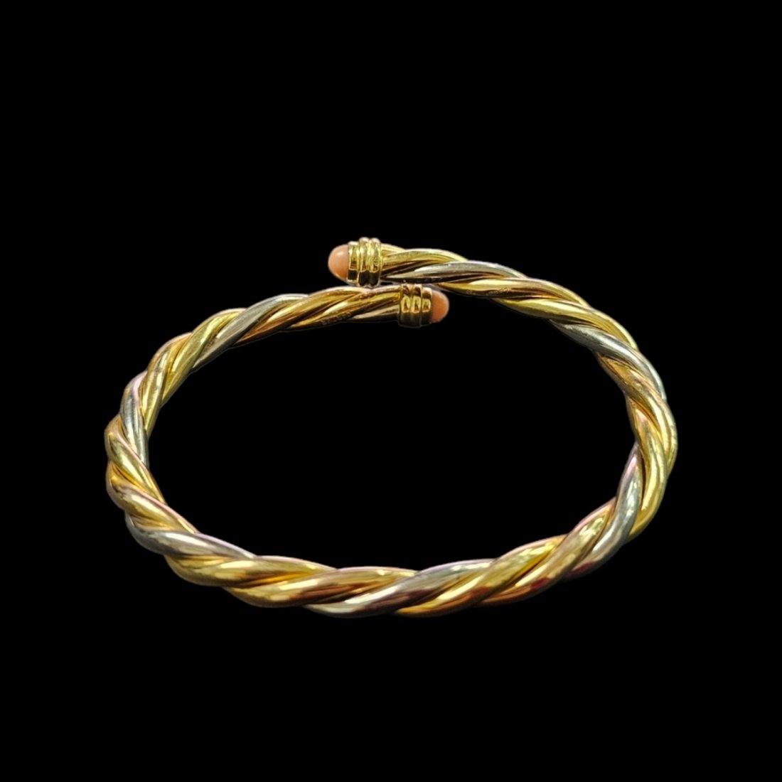 Cartier- 18K gold bracelet in three colors inlaid with coral (1 of 6)