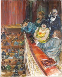 Moshe Chausky (Poland - Israel, 1935-2014) "At the Opera": The painting is impressive and large in size, depicting a scene at Oprah Signed, sealed Dimensions 80-100 cm 
