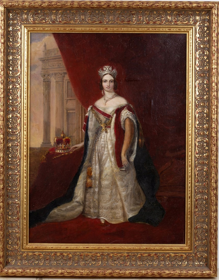 Unknown artist, Portrait of a young Queen Victoria - signed (1 of 2)