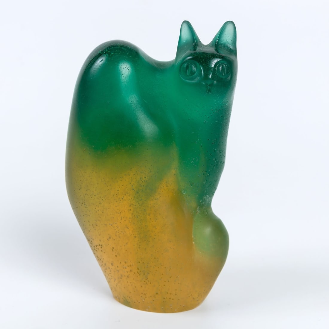 A Daum Nancy glass sculpture in green tones depicting a cat (1 of 7)