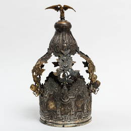 Impressive antique Torah crown made of silver (12) - Poland/Galicia 19th century