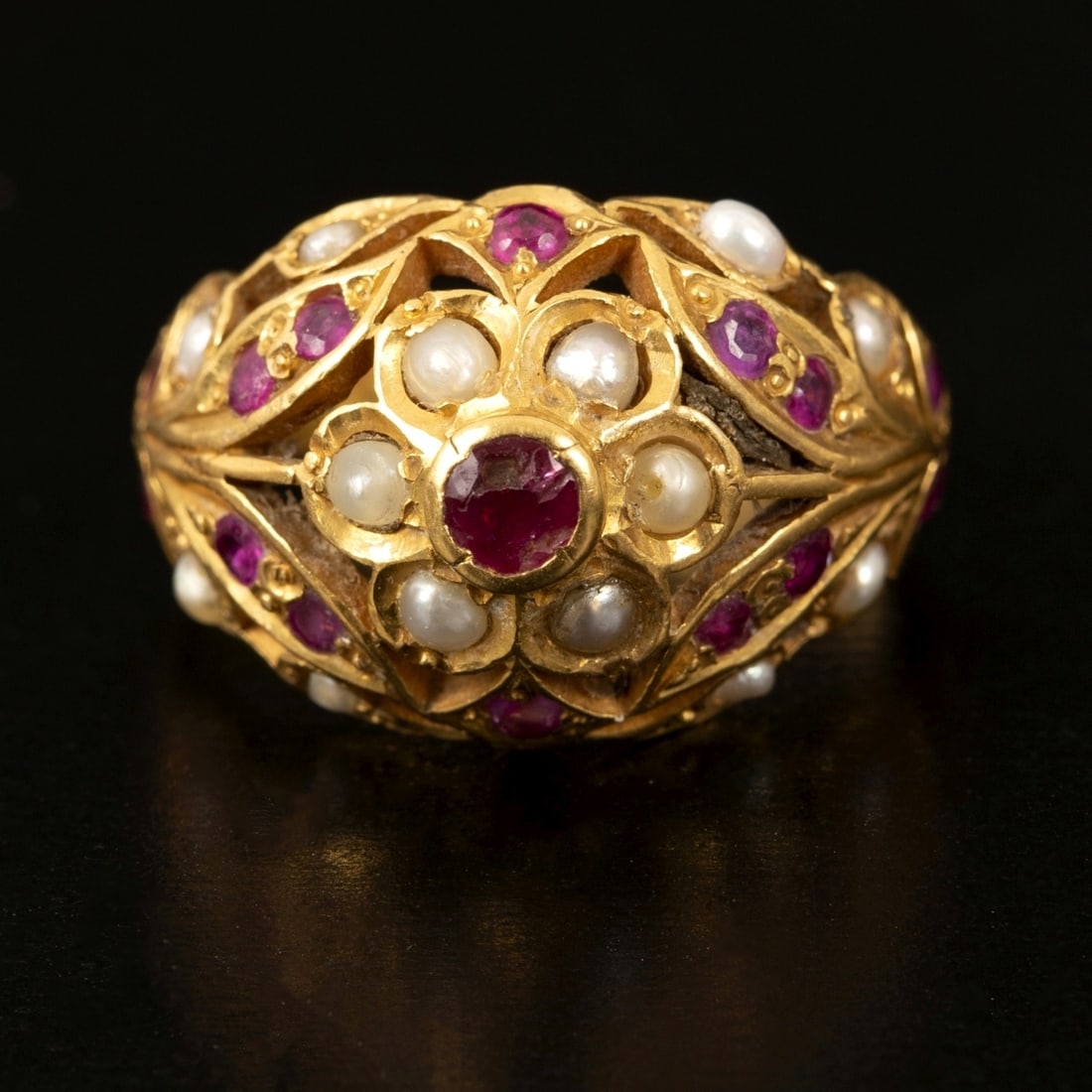 A 22K Gold ring studded with Ruby and Pearls (1 of 3)