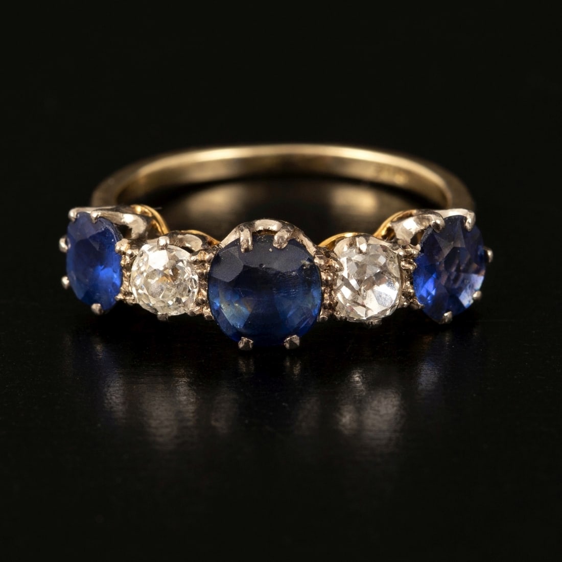 18K yellow and white gold Edwardian ring with sapphires and diamonds (1 of 4)