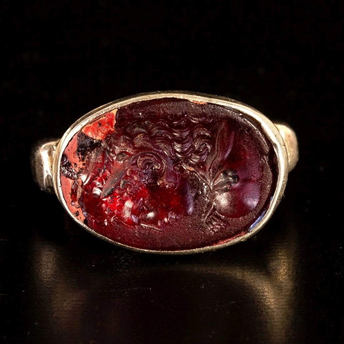 Massive Carved Intaglio Glass or Hard Stone Gold Ring 19th c. (1 of 3)