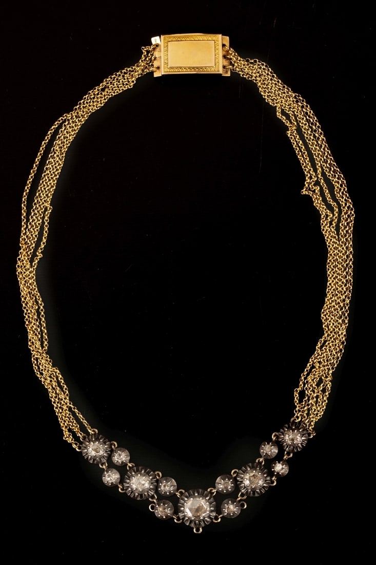 French Victorian 18K Gold, Silver, Diamond Necklace (1 of 4)