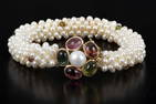Lovely 14K Gold, Tourmaline and Pearl Bracelet