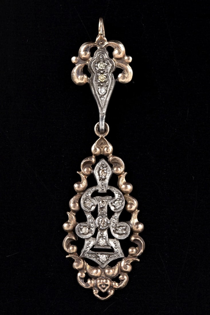 antique 18K Gold, Silver and Diamond Pendant (1 of 3)
