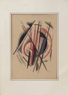 Attributed to & Signed by Alexander Rodchenko (1891-1956): Attributed to & Signed by Alexander Rodchenko (1891-1956) - "Abstract Theme", ink and pastels on paper. Signed and dated - 1922. Given in a beautiful gilded wooden frame. Dimensions