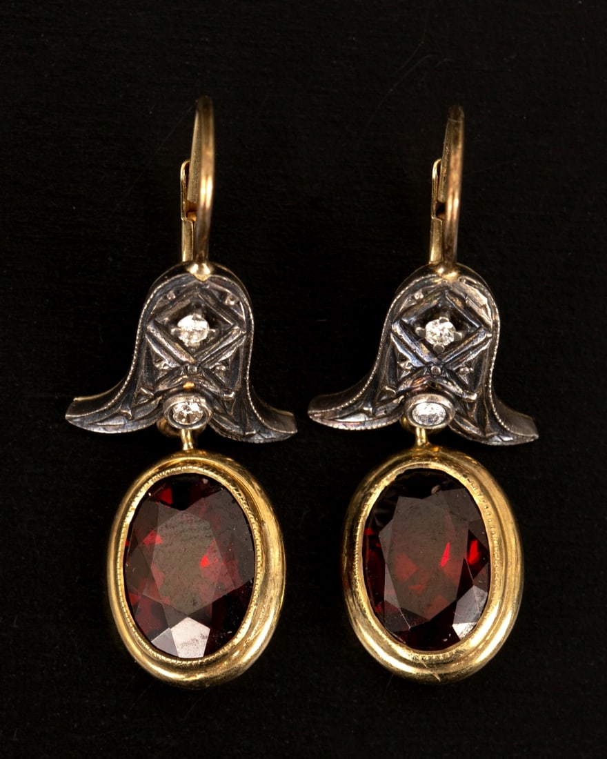A Pair of Antique 14K Gold Garnet and Diamond Earrings (1 of 3)