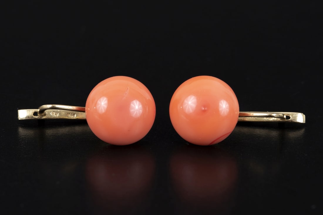 A Pair of Elegant 14K Gold and Coral Earrings (1 of 4)