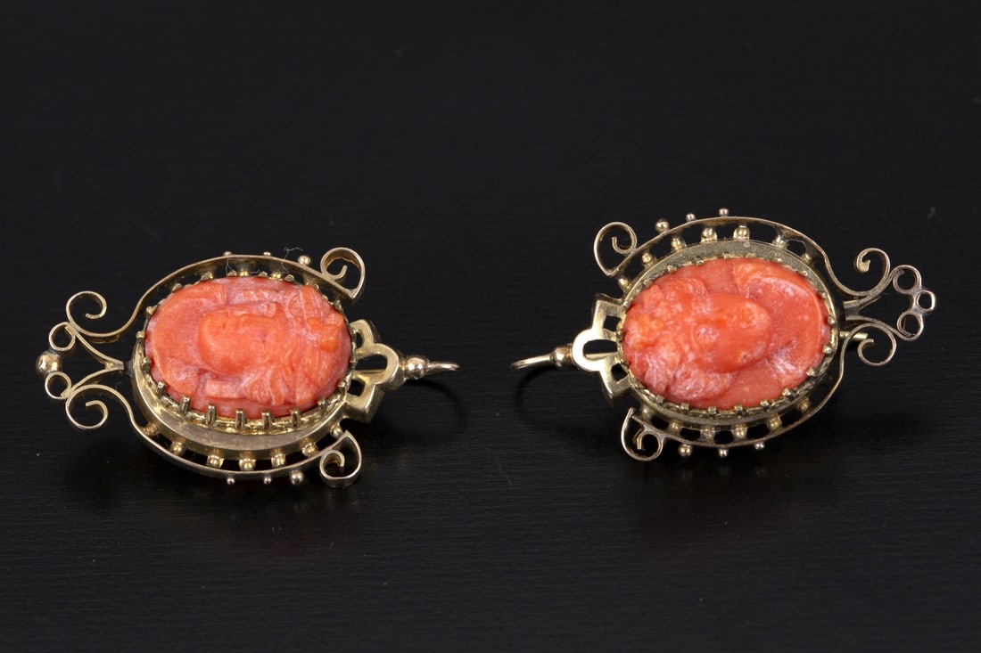 A Pair of Victorian 14K Gold and Coral Earrings (1 of 4)