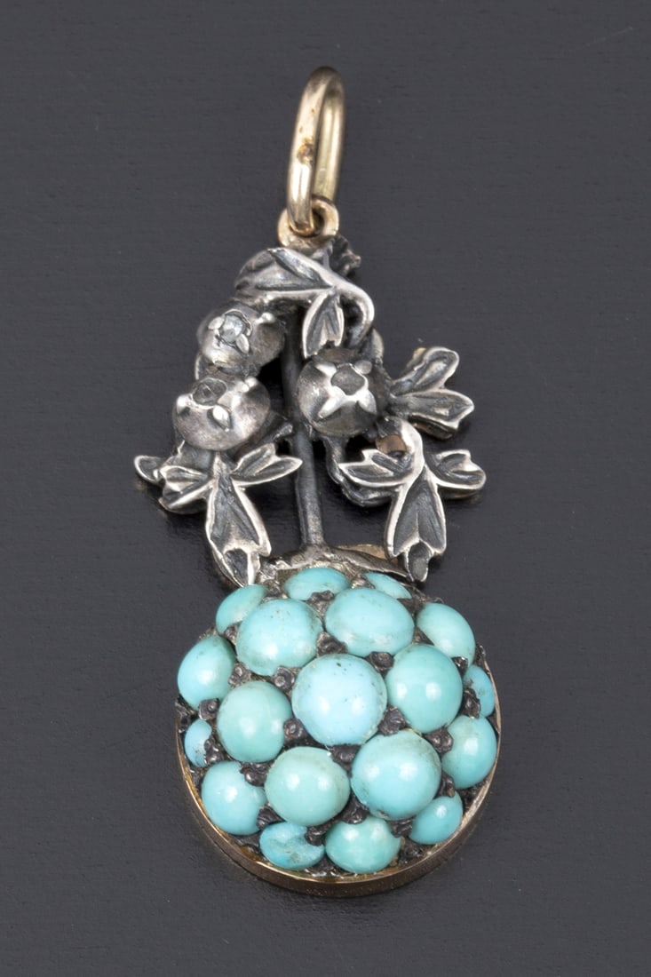 A Russian Imperial 14K Gold Turquoise and Diamond Pendant (1 of 3)