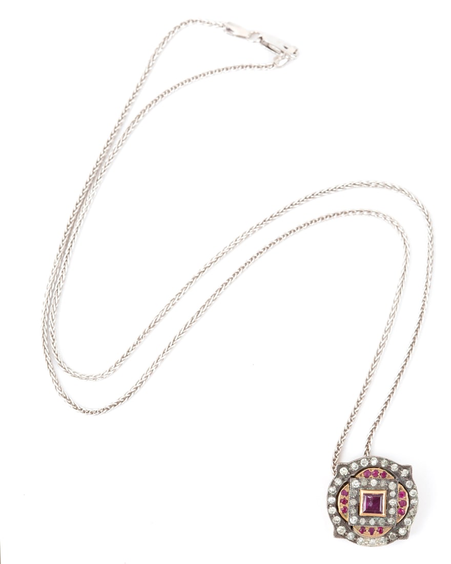 A 14K Rose Gold Diamond and Ruby Pendant and with an 18K White Gold Necklace (1 of 4)