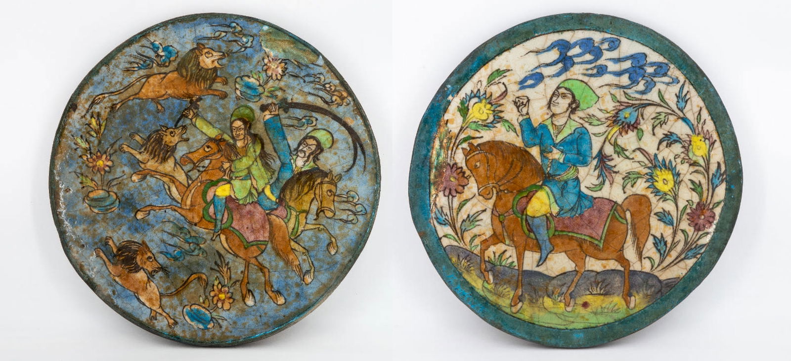 A Pair of Antique Glazed Ceramic Round Tiles (1 of 4)