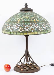 An Impressive (attrib.) Tiffany Studio Patinated Bronze and Stained Glass Table Lamp, ca 1905