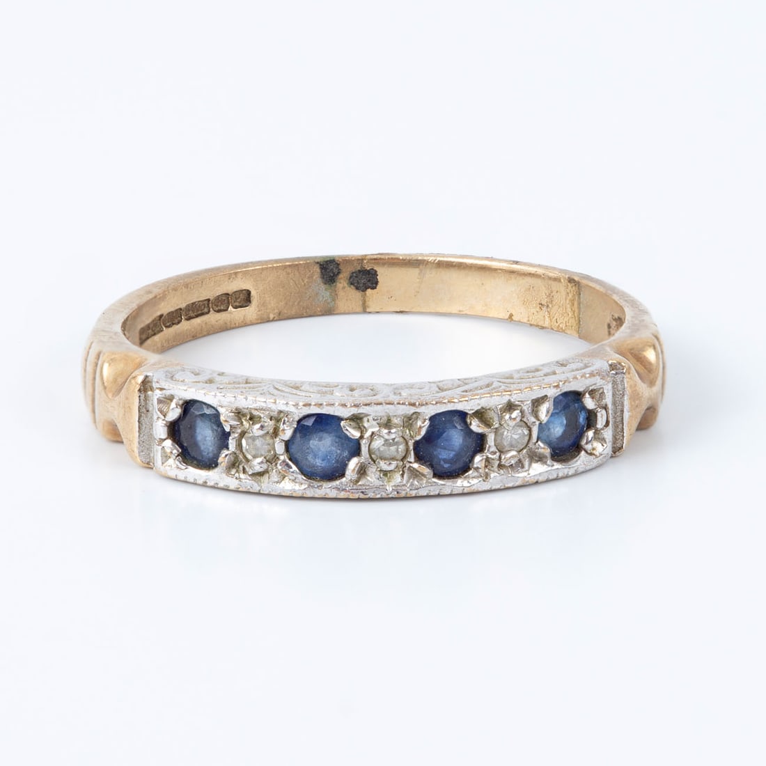 A Vintage 9K Two Tone Gold Sapphire and Diamond Ring (1 of 3)
