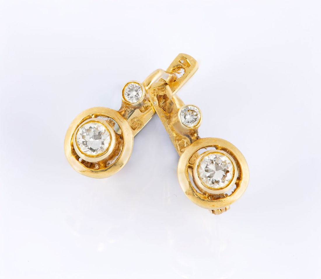 A Pair of Vintage 14K Yellow Gold and Diamond Earrings (1 of 3)