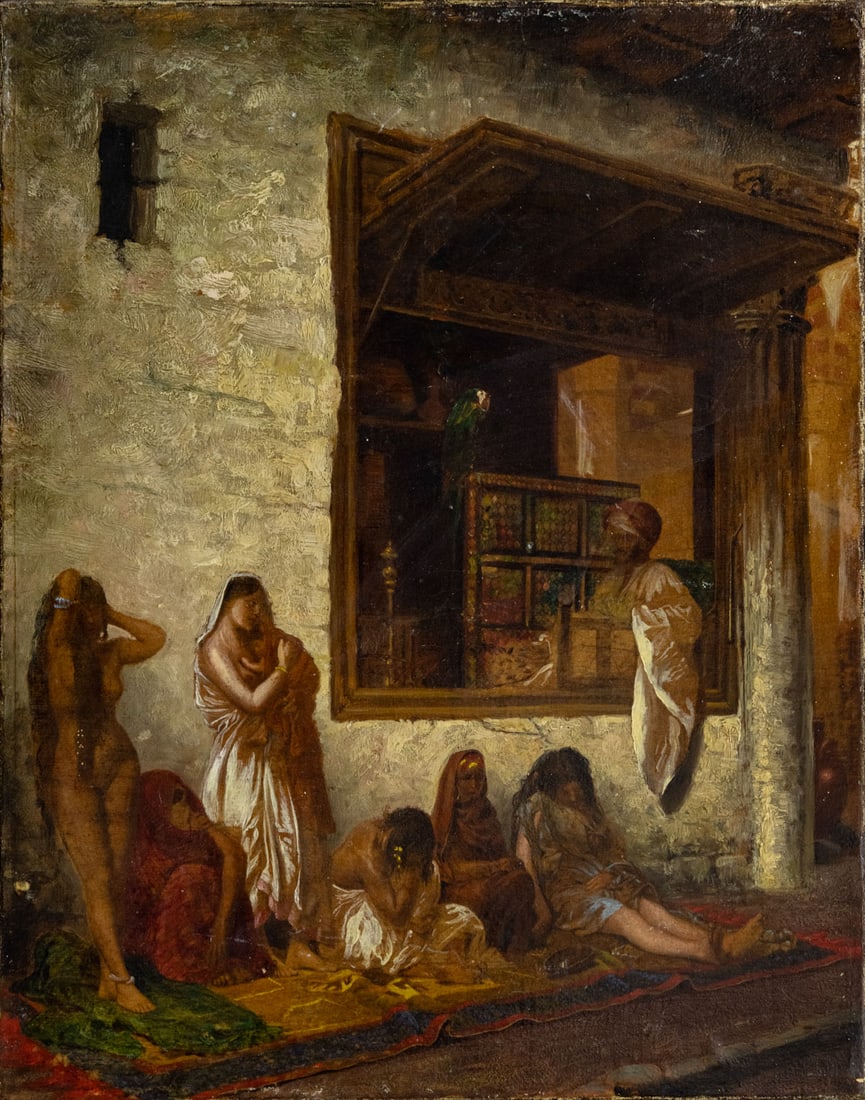 After Jean-Leon Gerome (1824-1904), Slave Market: After Jean-Leon Gerome (1824-1904), Slave Market Oil on canvas 25 × 34 cm Notes: Re-stretched. Condition