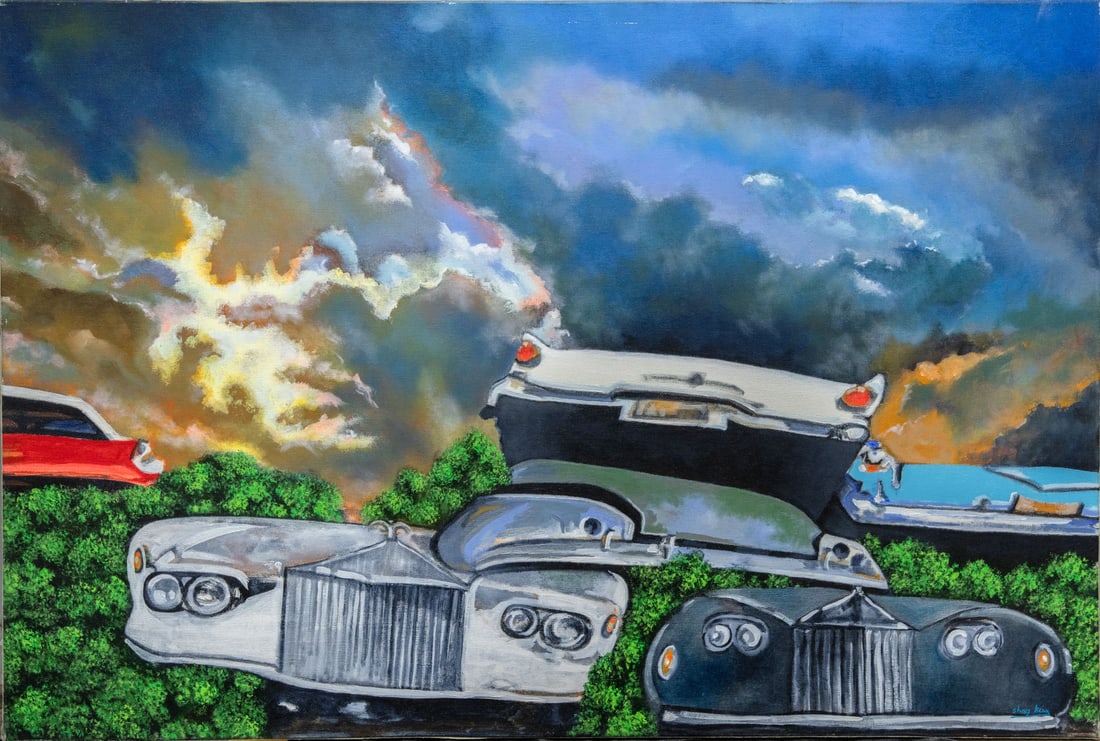 Shay Kun (b. 1974), Car Lot: Shay Kun (b. 1974), Car Lot Acrylic on canvas Signed (lower right). 61 x 91.4 cm Provenance: Col
