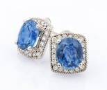A Pair of 18K White Gold 3.5 Ct Sapphire and Diamond Earrings