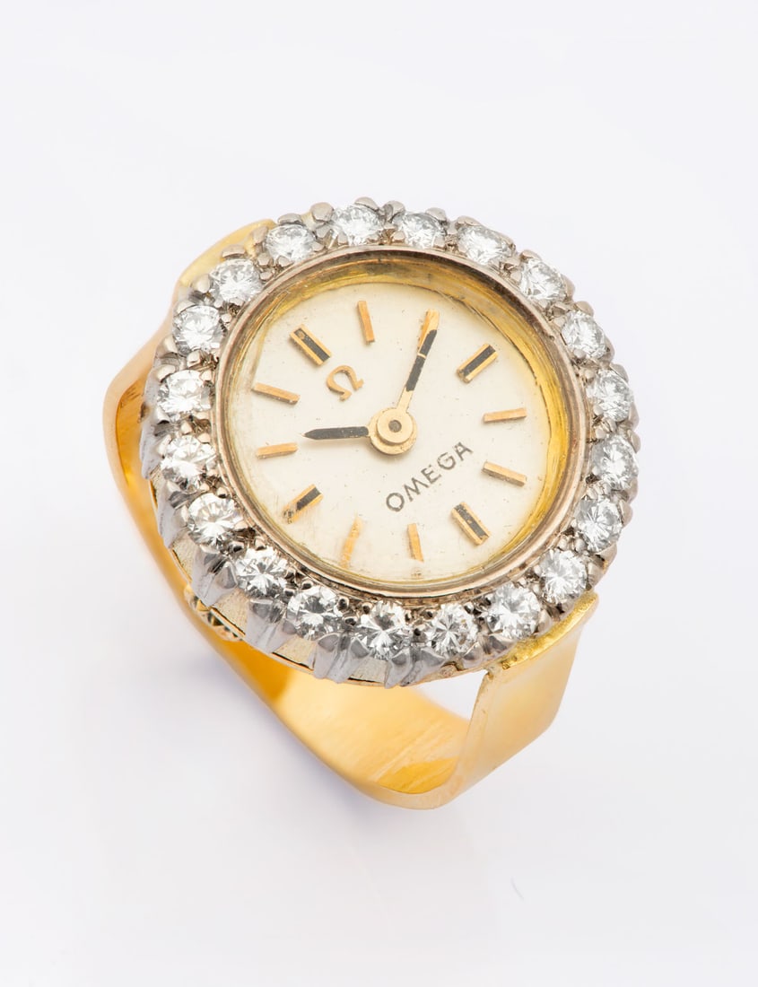 A Unique and Rare Omega 18K Two Tone Gold and Diamond Watch Ring, Switzerland, 1960s (1 of 4)