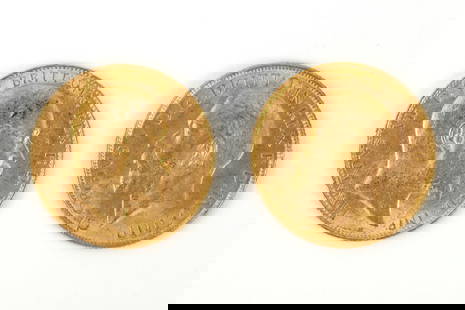A Lot of Two Royal Mint Edward VII & George V 22K Gold Sovereign Coins, 1910 and 1918: A Lot of Two Royal Mint Edward VII & George V 22K Gold Sovereign Coins, 1910 and 1918  Gold (916.7 fineness)   Diameter: 22.05?mm   Thickness: 1.52?mm   Weight: 7.98?gr   Pure gold content: 7.3