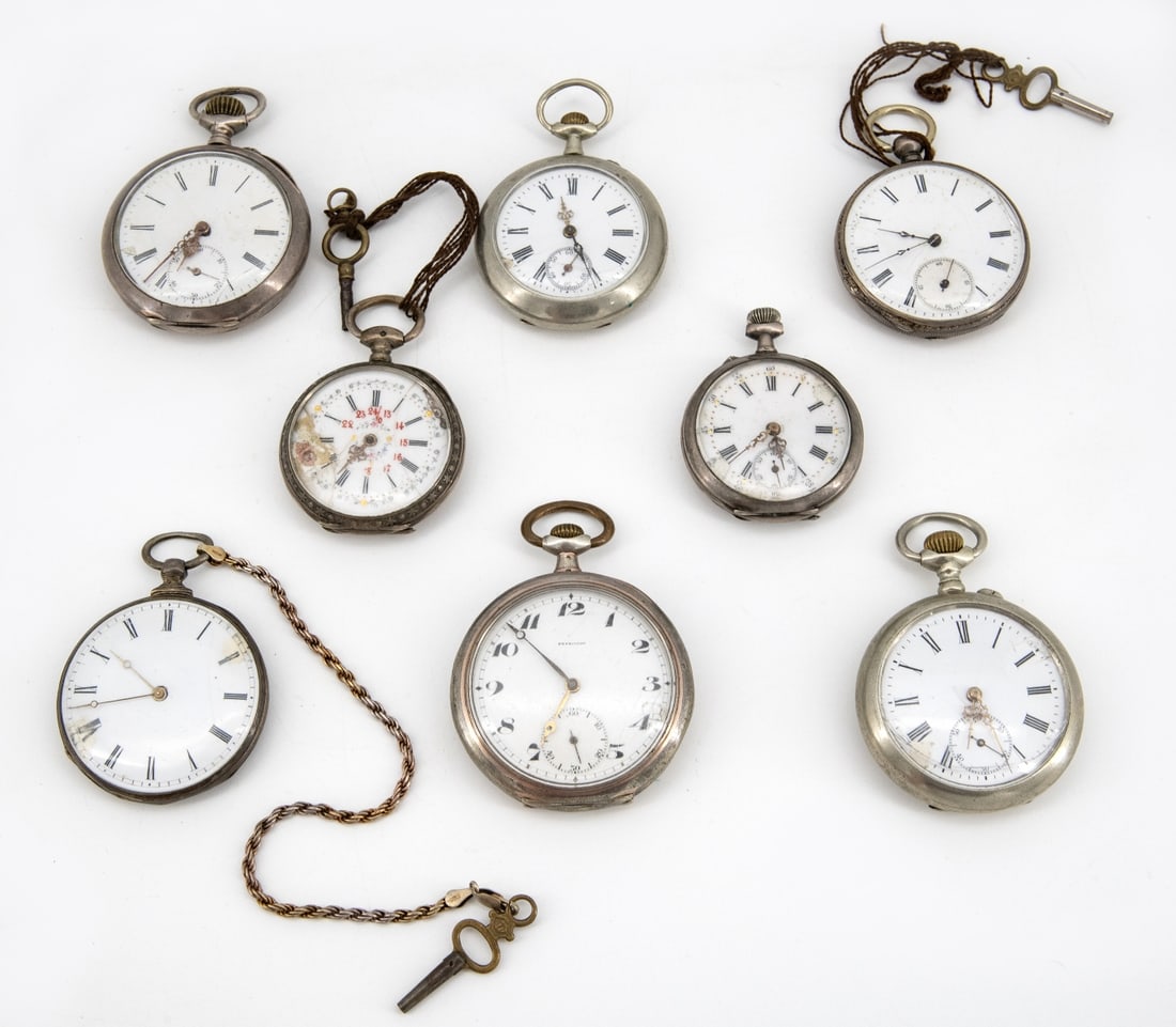 A Group of Eight Pocket Watches, Some Silver (1 of 1)