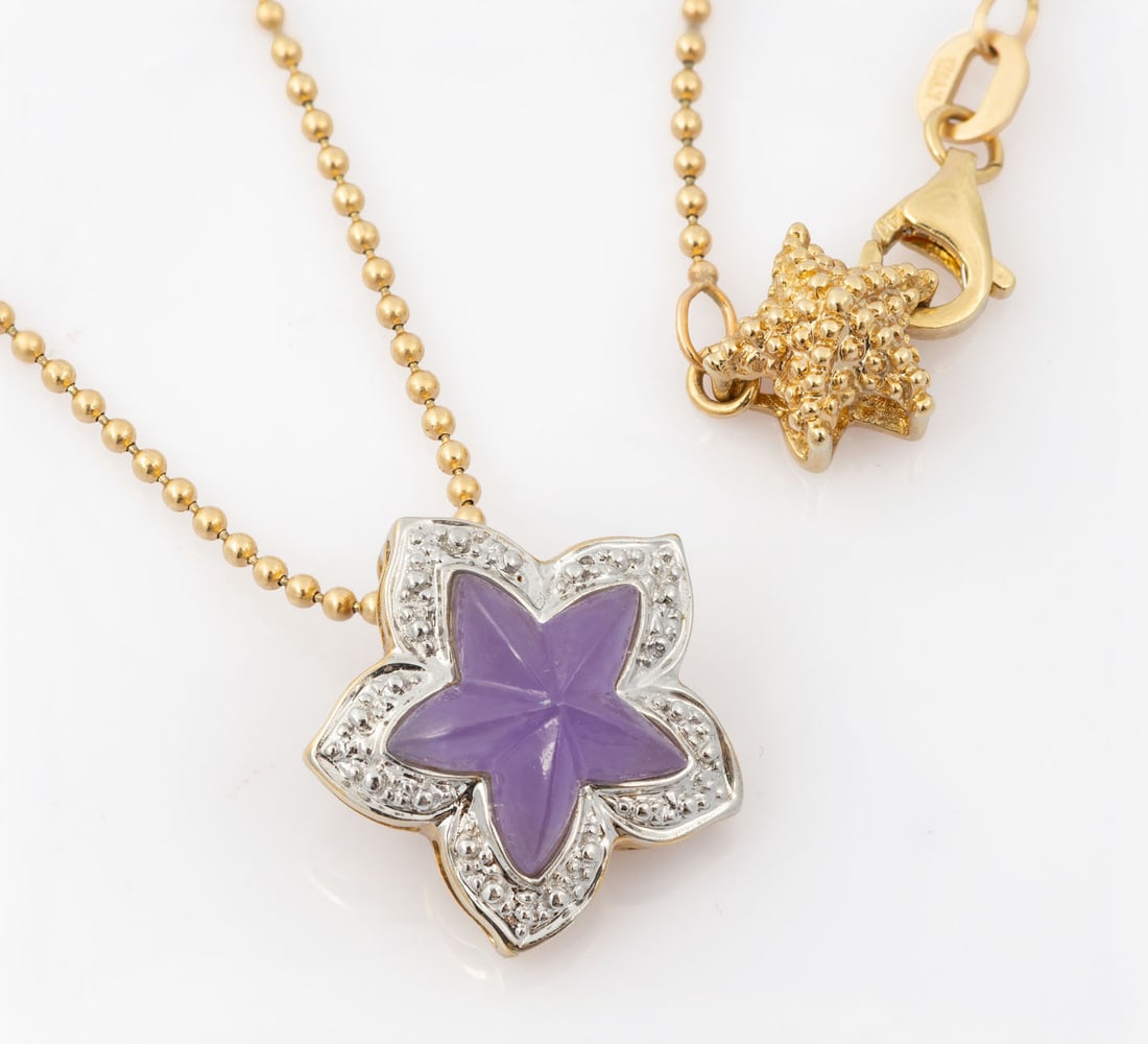 A 14K Two-Tone Gold, Lavender Jade and Diamond Designer Pendant Necklace (1 of 4)