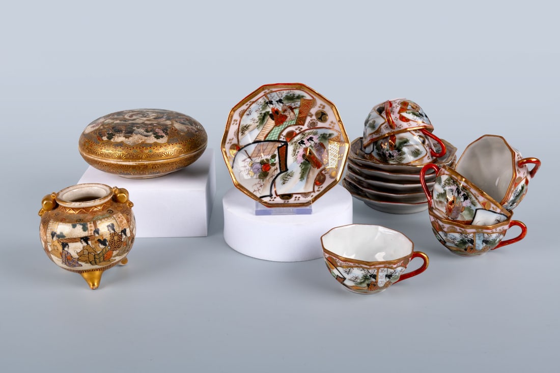 A Mixed Lot of Old Satsuma Polychrome Porcelain Vessels, Japan, First Half of the 20th Century (1 of 6)