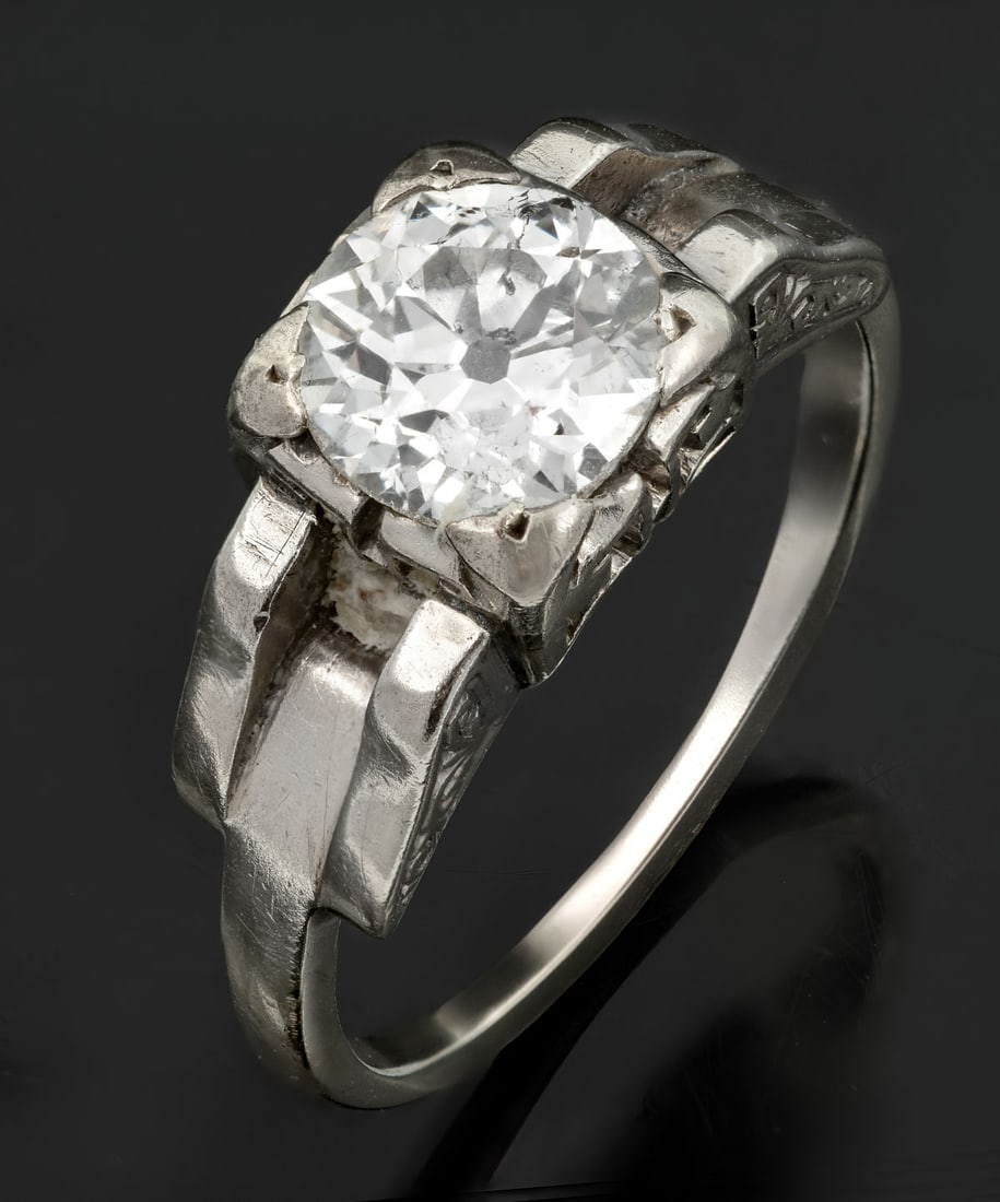 An Impressive Art Deco 14K White Gold and Diamond Ring (1 of 4)
