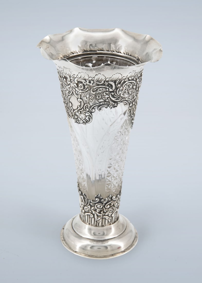 A Silver-Mounted Cut Crystal Vase, England, Late 19th Century (1 of 3)